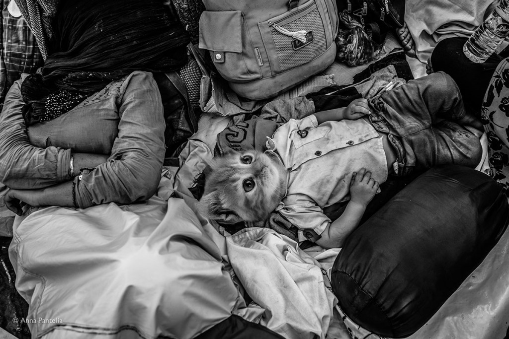 A syrian baby boy is resting under the hot sun of Eidomeni while waiting to get permision by the Macedonian police to cross the borders. August 21, 2015
